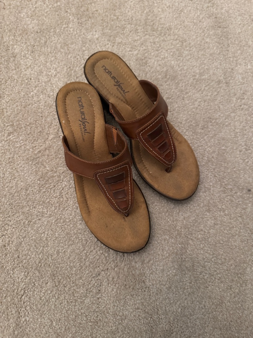 Natural Soul Women’s Brown Leather Thong Sandals